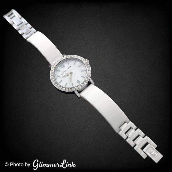 Anne Klein AK1443 White Ceramic Collection Clear Crystals Ladies Watch - Picture 7 of 14